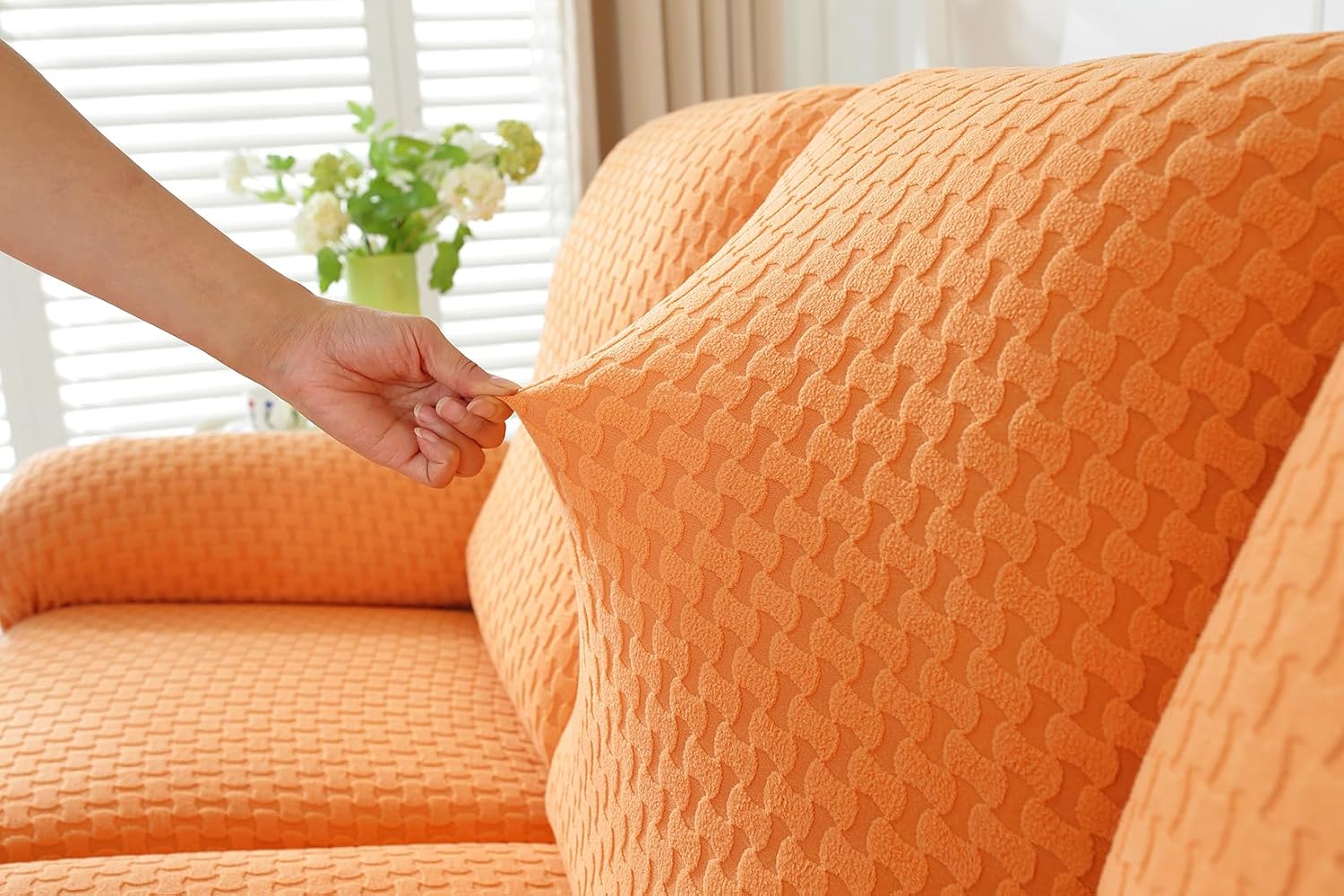 vctops 4 Pieces Jacquard Plush Recliner Slipcovers Stretch Soft Sofa Couch Cover Anti-Slip Solid Color Furniture Protector with Elastic Bottom for Kids Cats Dogs (Orange,1 Seat)