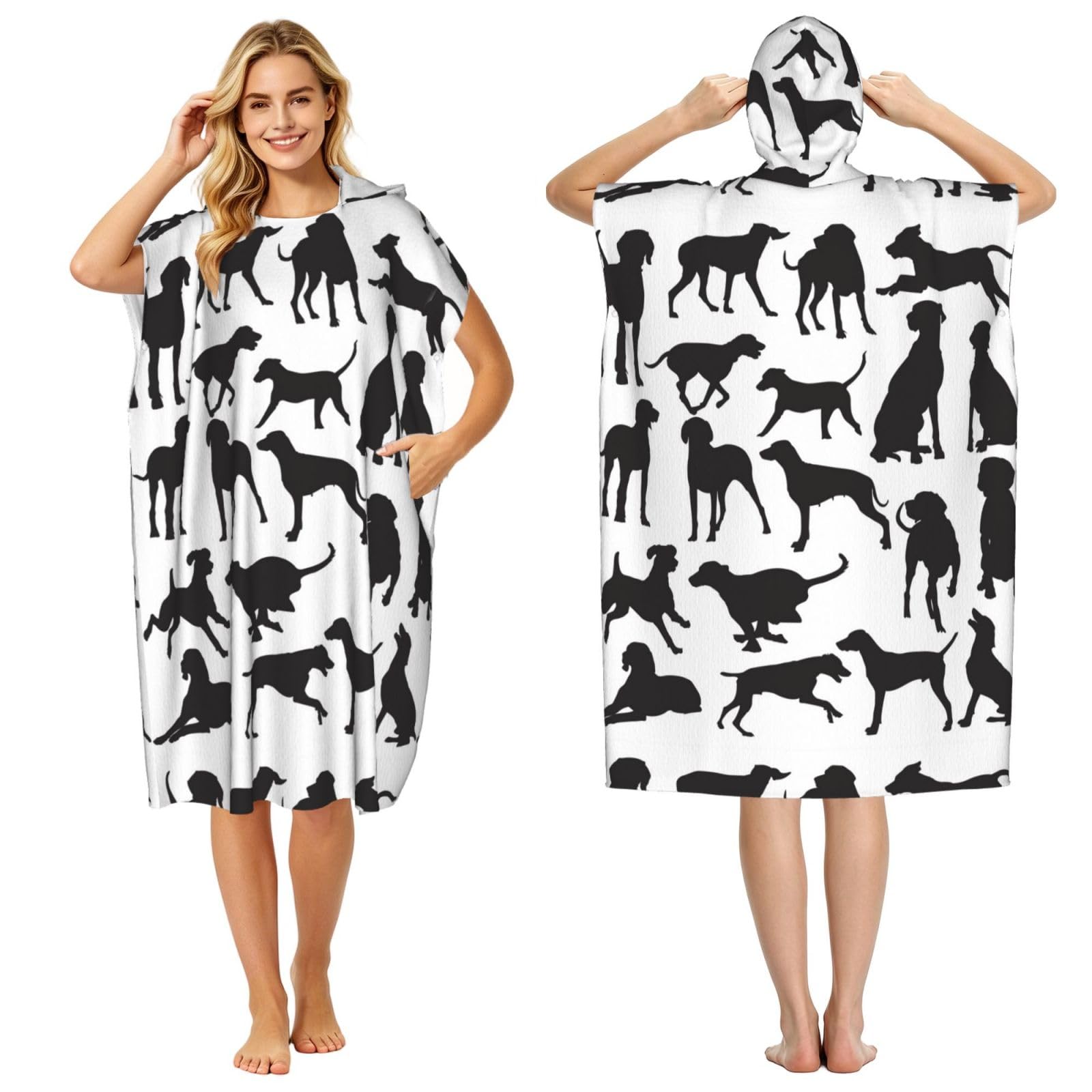 Poadnly Weimaraner Dog Sketch, Adult Hooded Beach Towel 90 x 110 cm,Changing Bath Robe, Surf Poncho Towel For Women Men