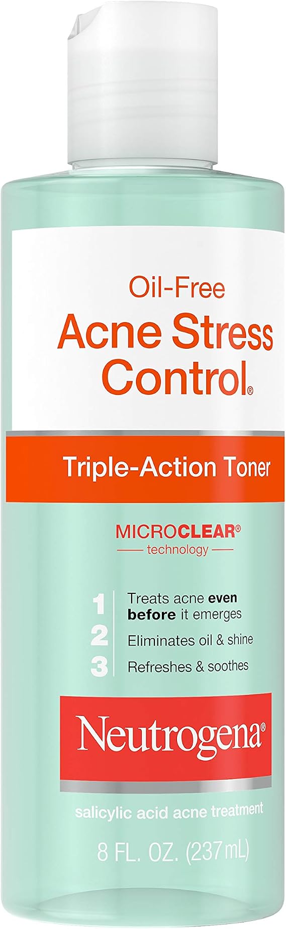 Neutrogena Oil-Free Acne-Fighting Stress Control Triple-Action Facial Toner, Soothing and Refreshing Toner with Salicylic Acid Acne Medicine, Green Tea, and Cucumber Extract, 8 fl. oz ( Pack of 4)