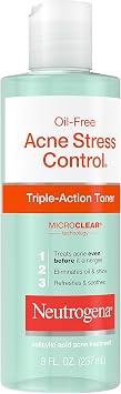 Neutrogena Oil-Free Acne-Fighting Stress Control Triple-Action Facial Toner, Soothing and Refreshing Toner with Salicylic Acid Acne Medicine, Green Tea, and Cucumber Extract, 8 fl. oz ( Pack of 4)