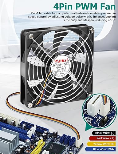 Miniatura 4 de Wathai Ventilador de caja de computadora de 4.724 in x 0.984 in, 4 pines y 12 V, ventilador de enfriamiento sin escobillas de CC, reemplazo de alta