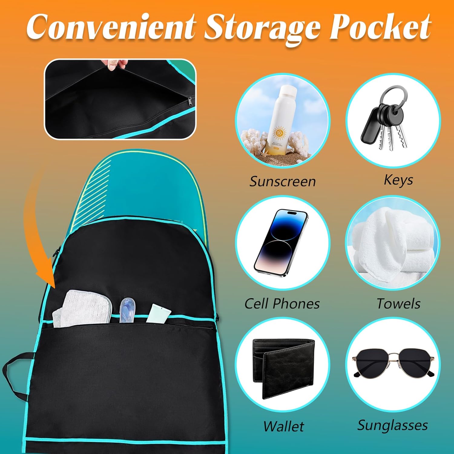 Surfboard Bag, Surfboard Cover Bodyboard Carry Bags, 48 * 26 inch Paddleboard Bag with Handle Carrying Strap, Double Zipper and Storage Pocket for Outdoor Travel