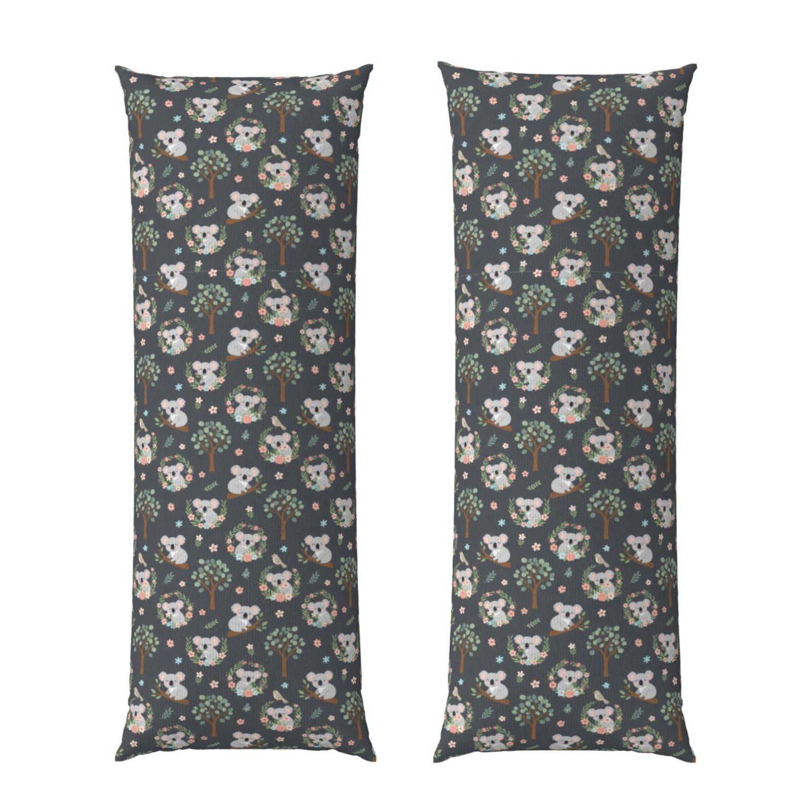 Body Pillow Case 20x60 Cute Koala and Flowers, Zippered Cozy Pillow Cover, Soft Plush Cushion Protector, Machine Washable for Bed Sofa Couch