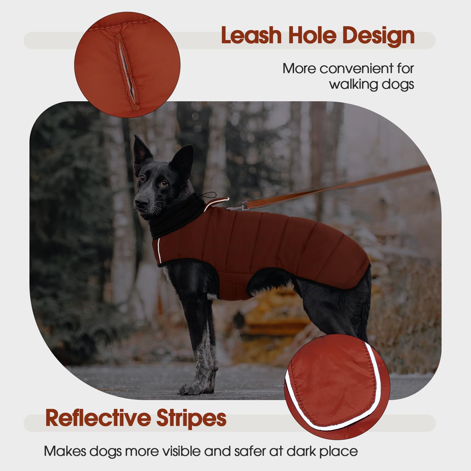 IDOMIK Dog Winter Coat, Warm Waterproof Dog Puffer Jacket with Harness Hole, Adjustable Reflective Snow Jacket Vest with Turtleneck, Pet Cold Weather Coats for Large Dogs,Caramel,L