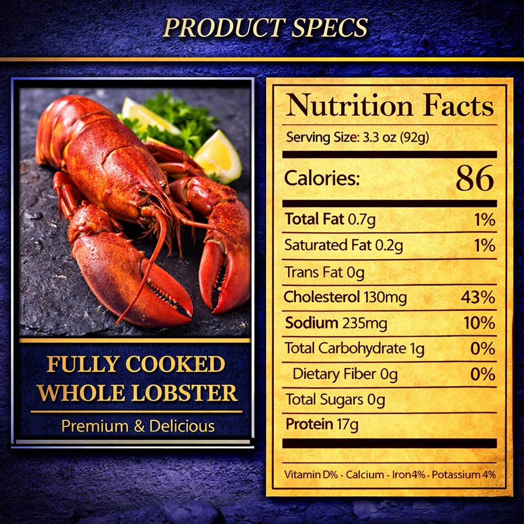 OCEANZEN: Fully Cooked Whole Lobster 1–1.25 lb Each – Premium North Atlantic Lobster, Hand-Selected & Flash-Frozen for Freshness(Pack of 2 ）