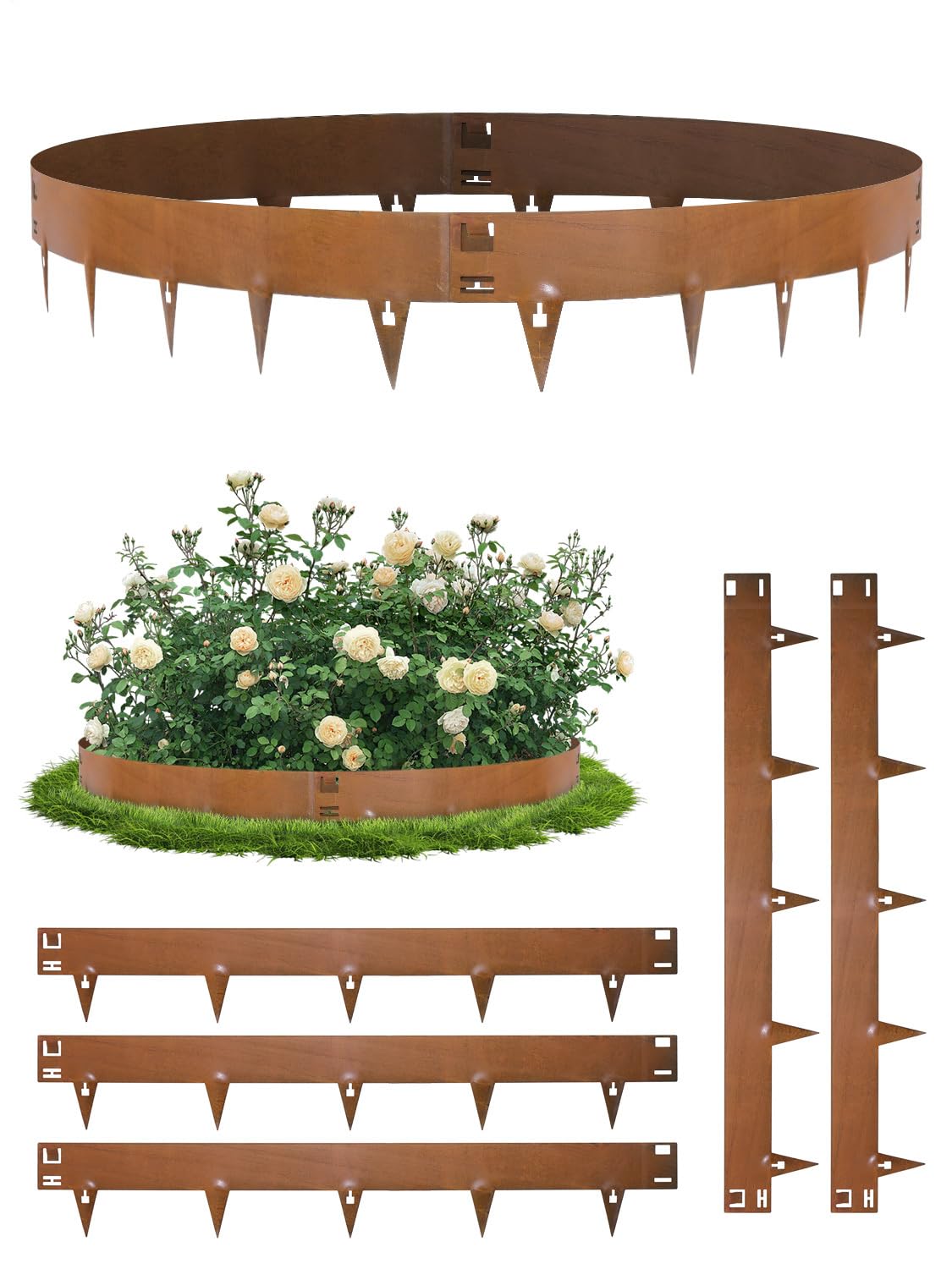 Corten Steel Lawn Edging Border, 20 PCS 107.5cm x 20cm 1.5mm Thick Flexible Metal Garden Edging, Lawn Edging Border, Landscape Edging Border,Pathway Edge Strip for Flower Bed, Grass, Path, No Dig