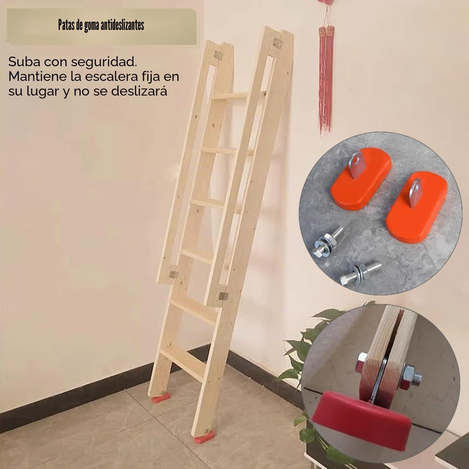 EsEntL Escalera de litera de madera de 6,5 5,7 4,9 4,1 3,2 pies de altura con pasamanos, peldaños de 3,7 pulgadas de ancho, solo escalera de repuesto, 7 6 5 4 3 peldaños para caravana y escuela