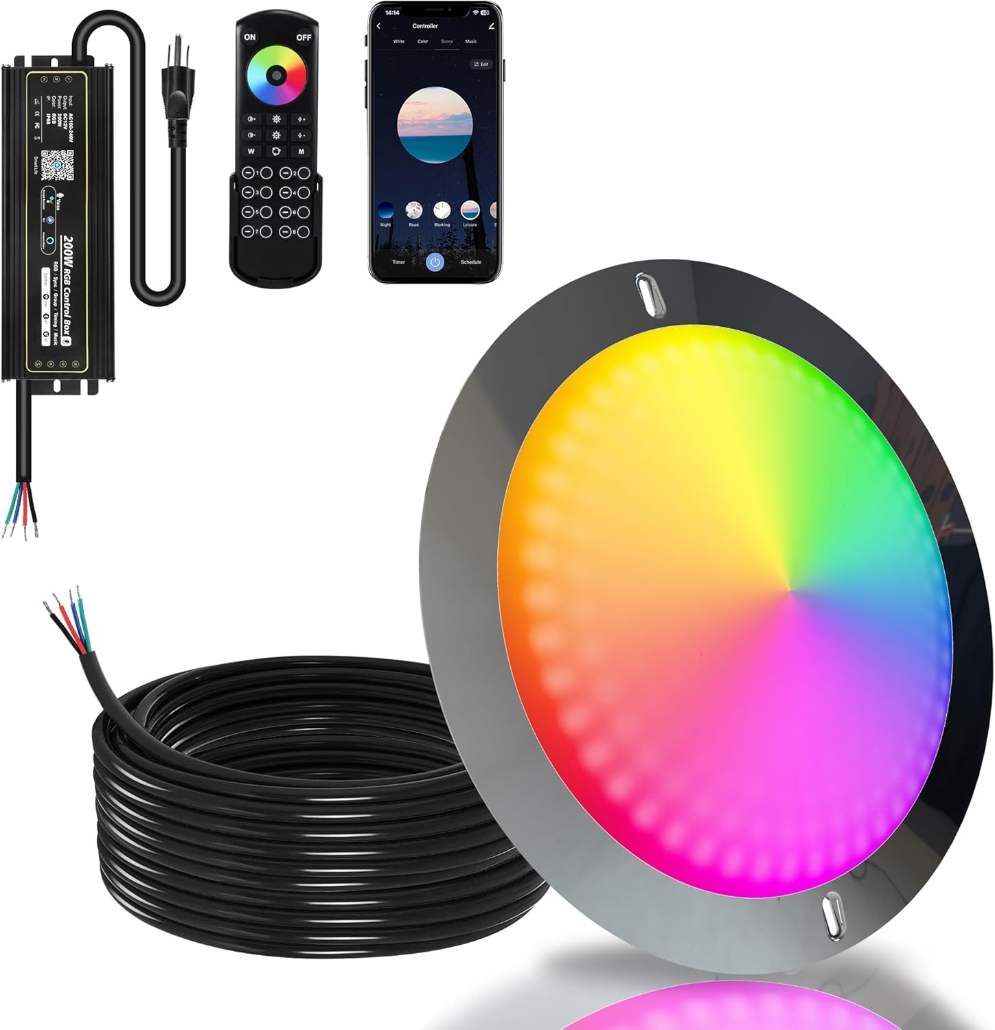 Goldlife P12 11Inch LED Pool Light for Inground Pools with 50FT Cord, 120W 12000LM 120V Stainless Steel Underwater Lights with Fixed Connector, IP68 Waterproof Swimming Pool Light with RGB Controller