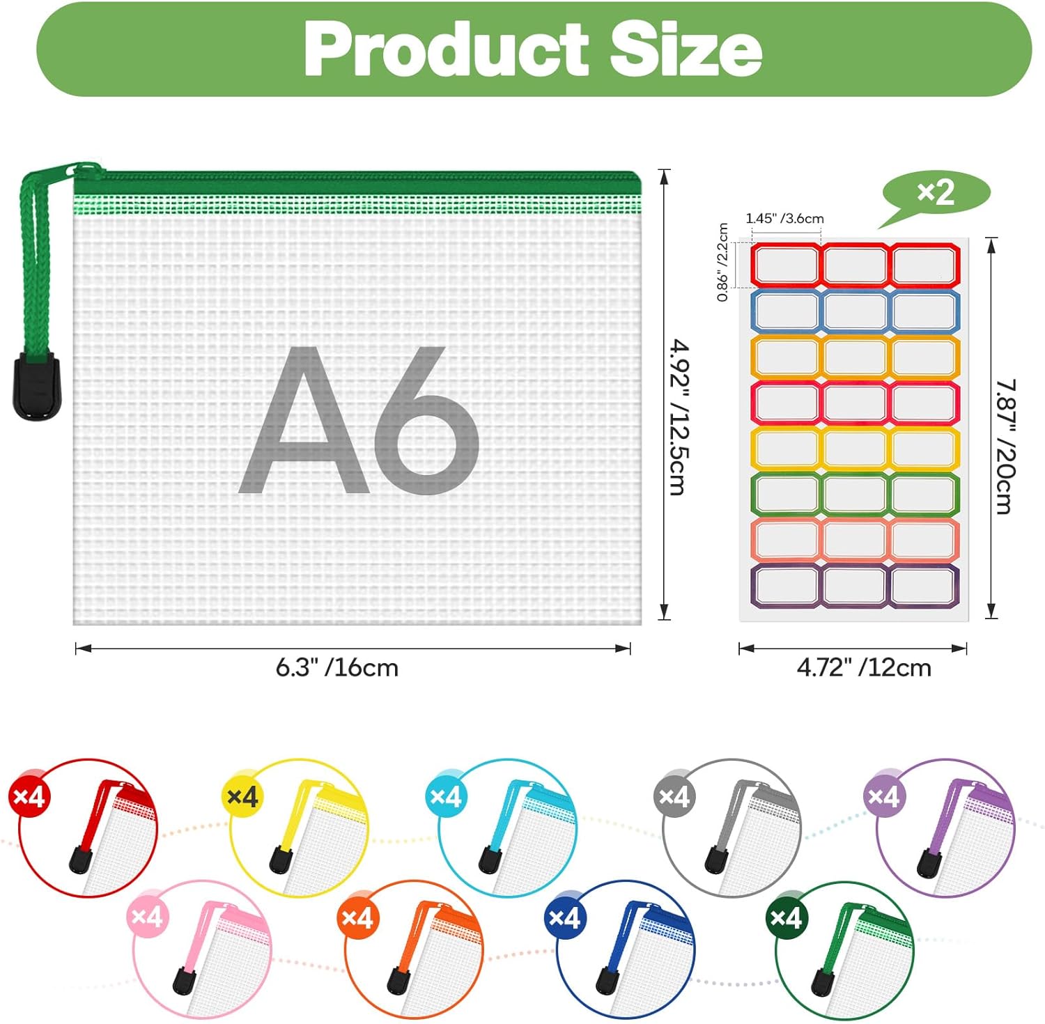 AOBOPLE 36pcs Mesh Zipper Pouch,4.9x6.3 inch Waterproof Zipper Bags with Colored Stickers 9 Colors Plastic Zipper Pouches Small Organizing Bags for Travel Storage and Office Supplies - Image 4