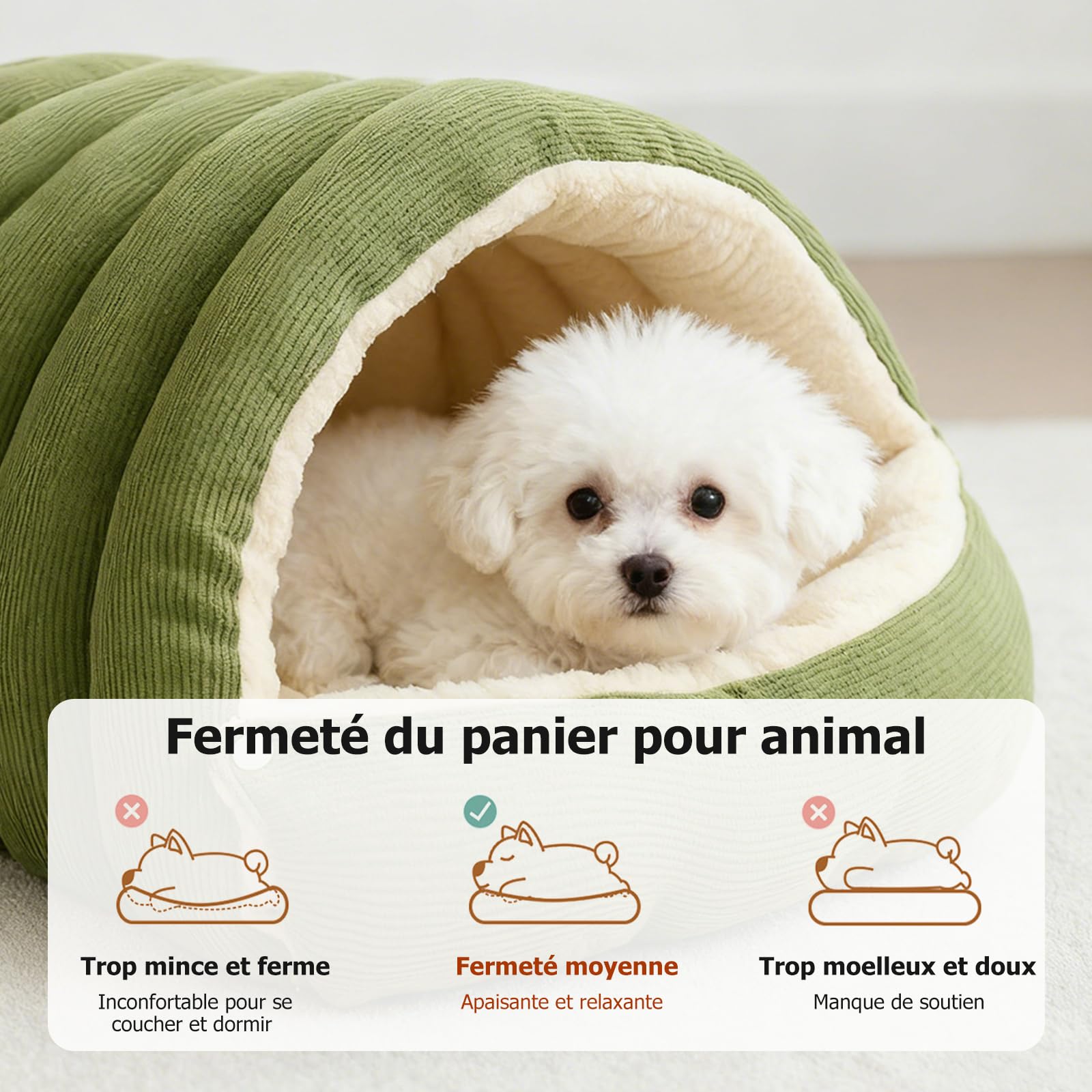 PETCUTE Niche pour Chien 2 en 1,Lit pour Chat d'intérieur,Niche Confortable pour Chien en Forme De Nid,Semi-fermé,Lit Igloo Amovible Lavable pour Chiens et Chats avec Bouton-Pression,Vert,M