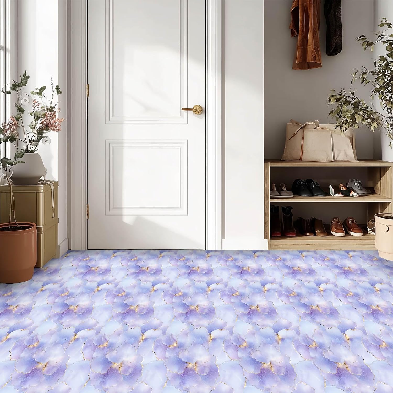 IVN 10PCS 12x12 Inch Peel and Stick Floor Tiles Purple Marble Texture with Gold Vein Accents Removable Self Adhesive DIY Vinyl Flooring Stickers for Entryway Kitchen Bar Studio Home Decor