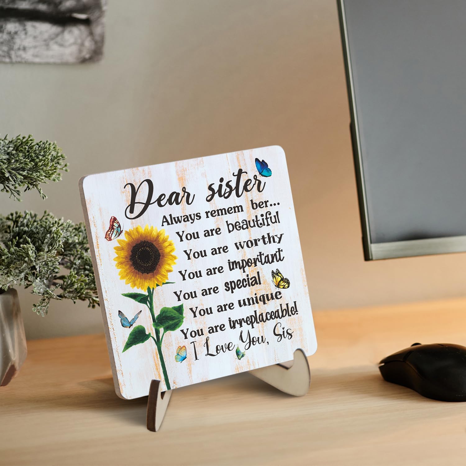 Sister Gifts from Sister, Birthday Gifts for Sister from Brother, Gift Sister Desk Wood Sign Keepsake, Sister-in-Law Birthday Gift, Dear Sister Gift Mother's Day Christmas Table Plaque - Image 2