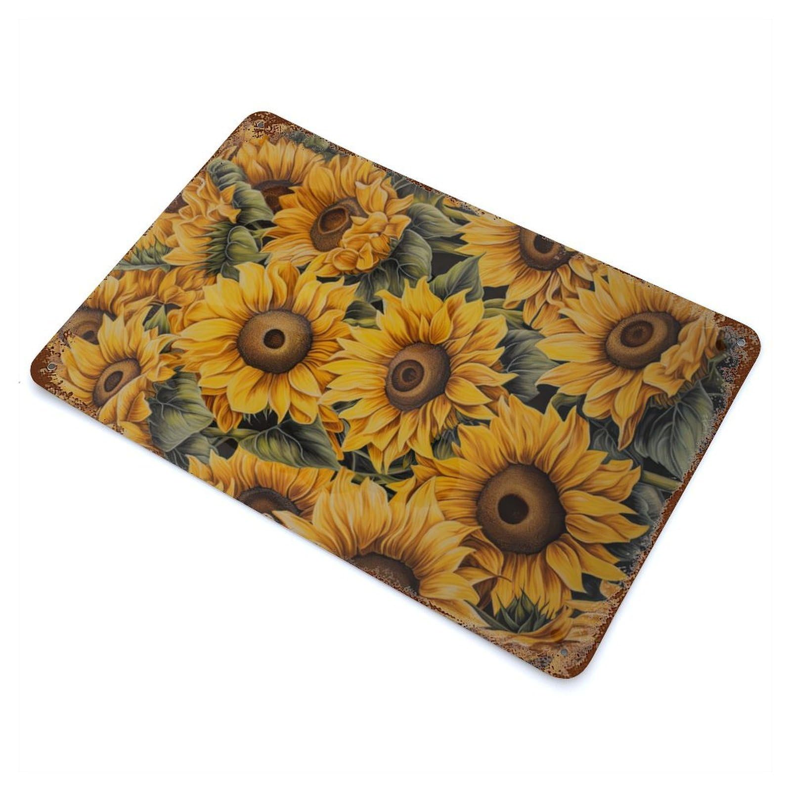 Sunflowers Rustic Tin Plaque 11.8"x7.9", for Living Room, Hallway And Home Decor, Decorative Metal Wall Art