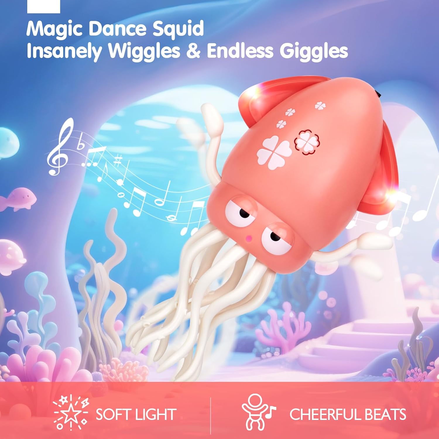 hahaland Montessori Toys for 1 Year Old - 10 in 1 Cloth Toddler Fishing Game Dancing Squid Toy - Tummy Time and Crawling Toys, Wiggling Musical Standing Toy