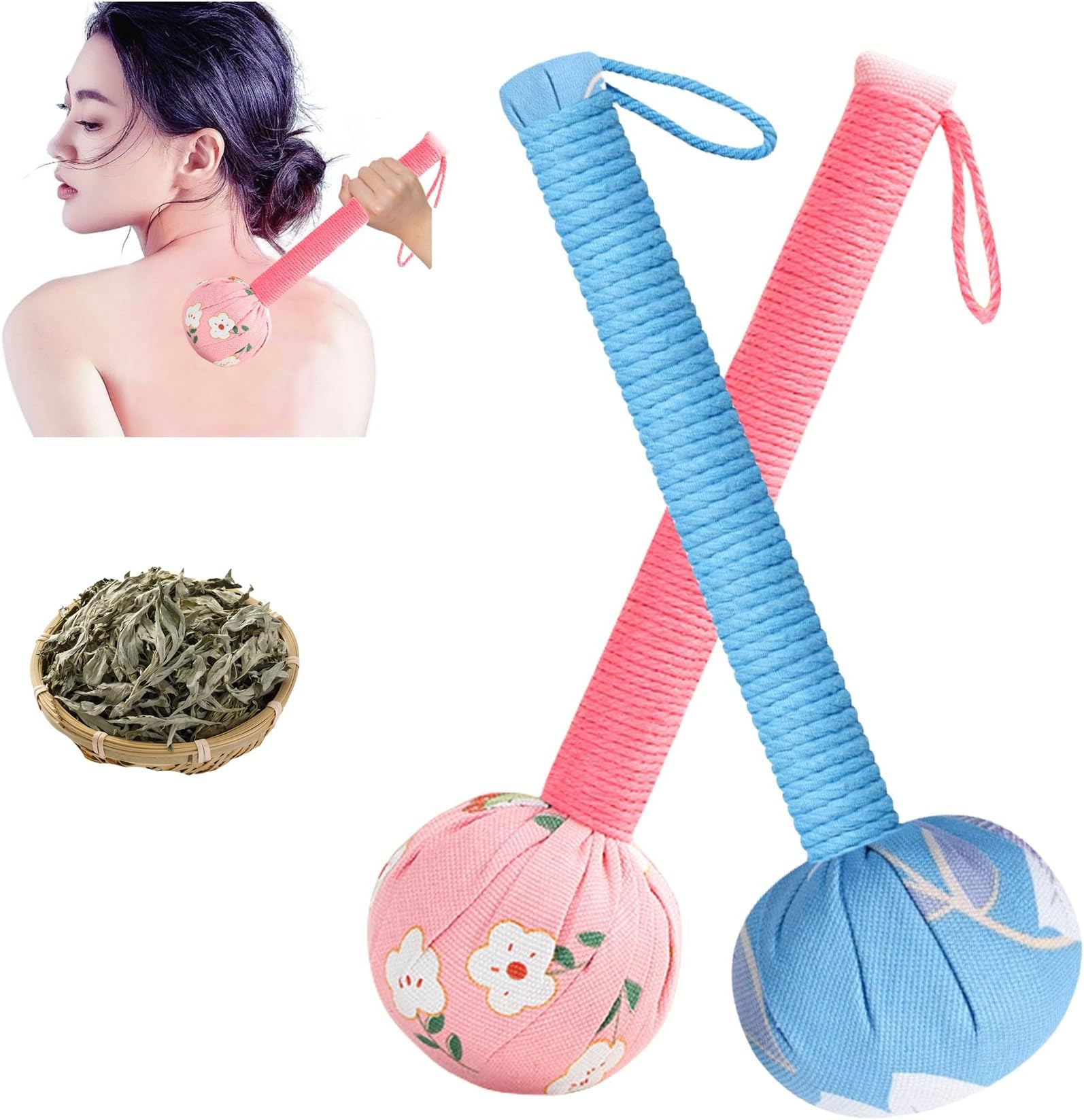 Traditional Moxa Stick Massager - Handheld Mugwort Massage Hammer for Pain Relief, Muscle Relaxation, Acupressure - Ergonomic Grip with US Design Patent (Blue, Pink)