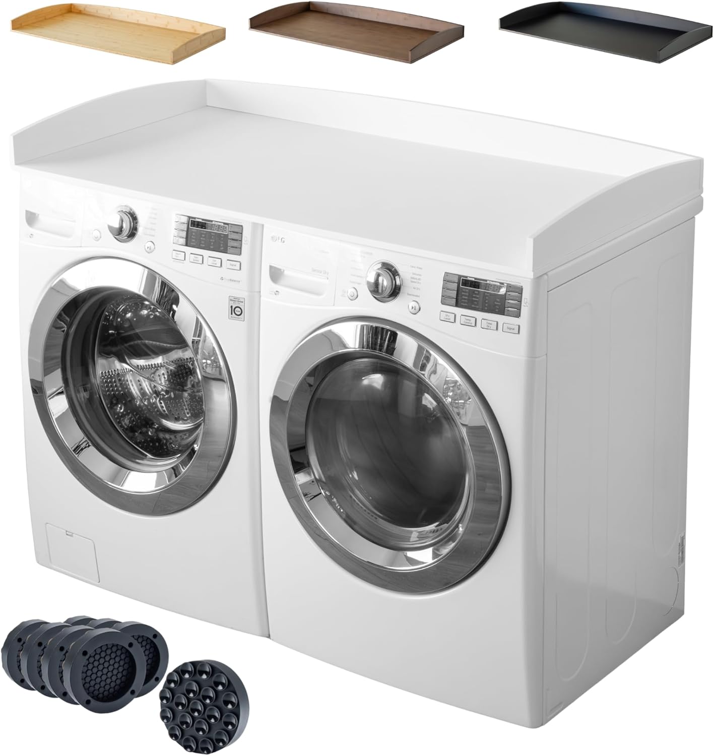 Nedura Washer Dryer Countertop with Anti-Vibration Pads, Premium Bamboo Laundry Room Countertop of Curved Edge Rails - 27.5" x 54", Countertop for Laundry Room Organization - White