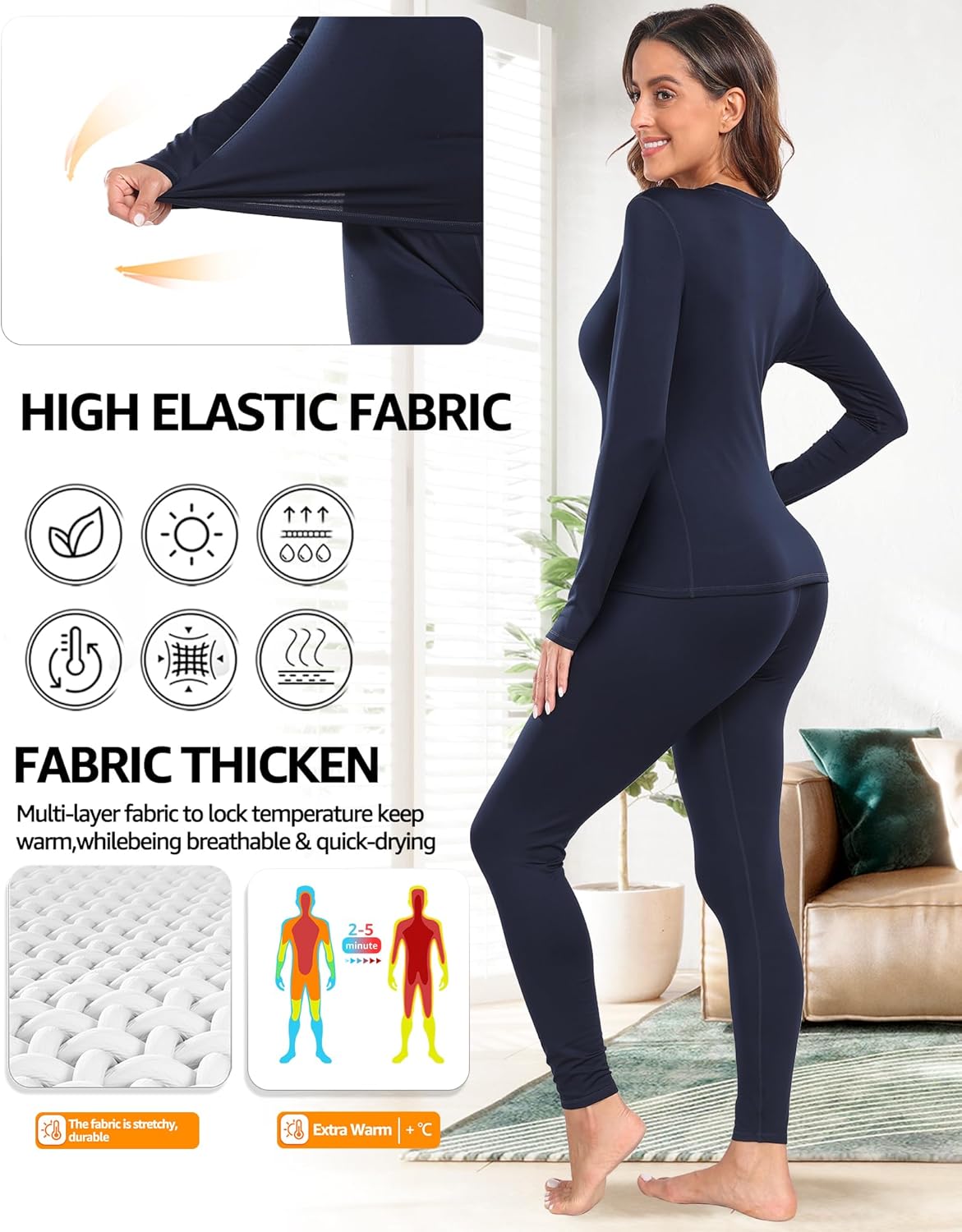 UNIQUEBELLA Womens Thermal Underwear Long Johns Base Layer Set for Women Athletic Underwear Set - Image 3