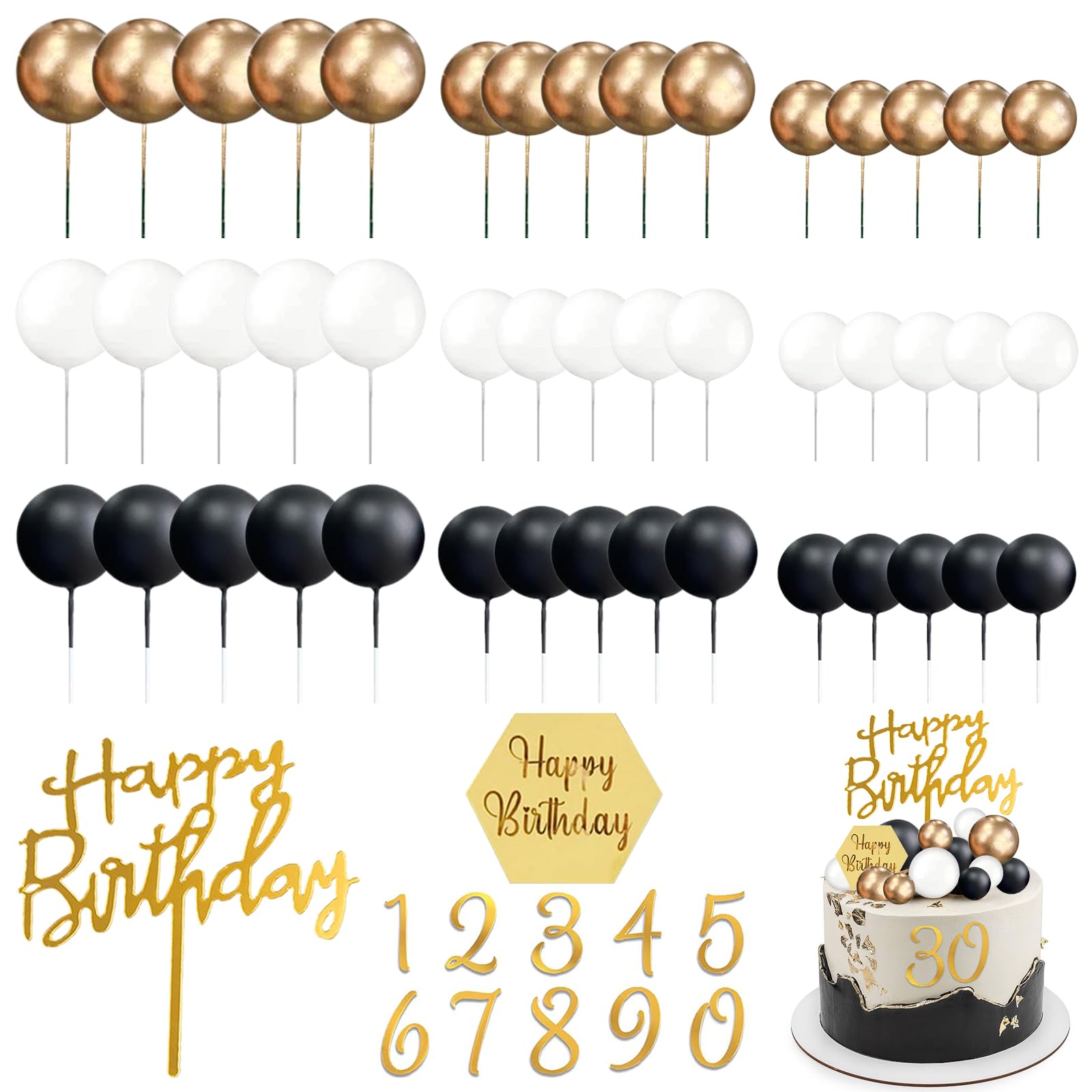48 Pezzi Decorazioni Per Torte In Oro Nero Palline Cake Topper Per