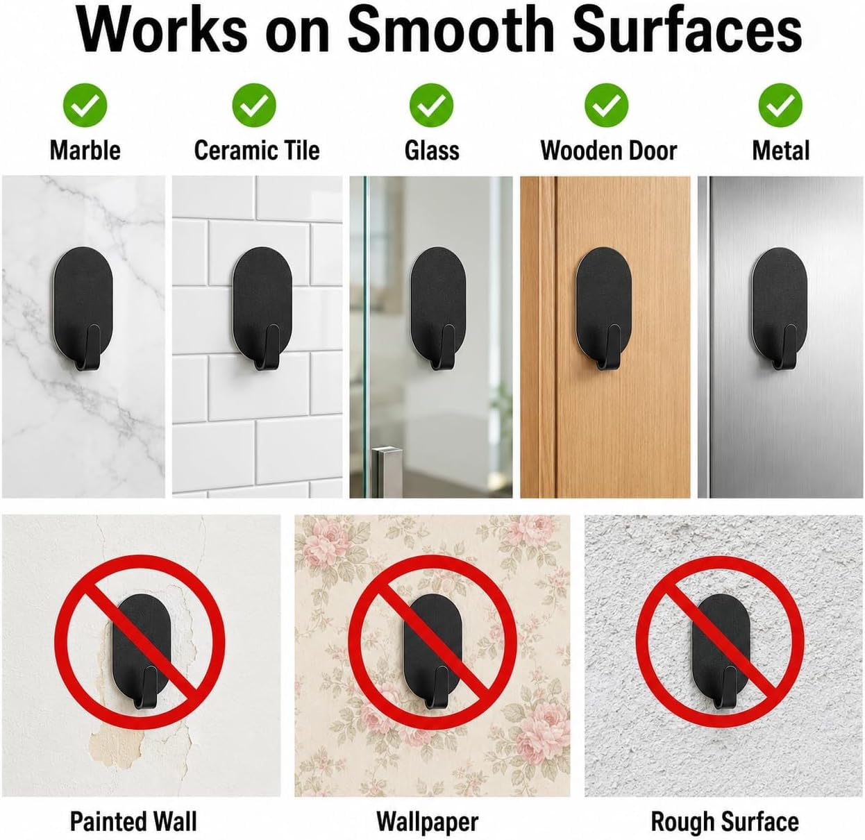 Self Adhesive Wall Hooks - Black Stainless Steel -2