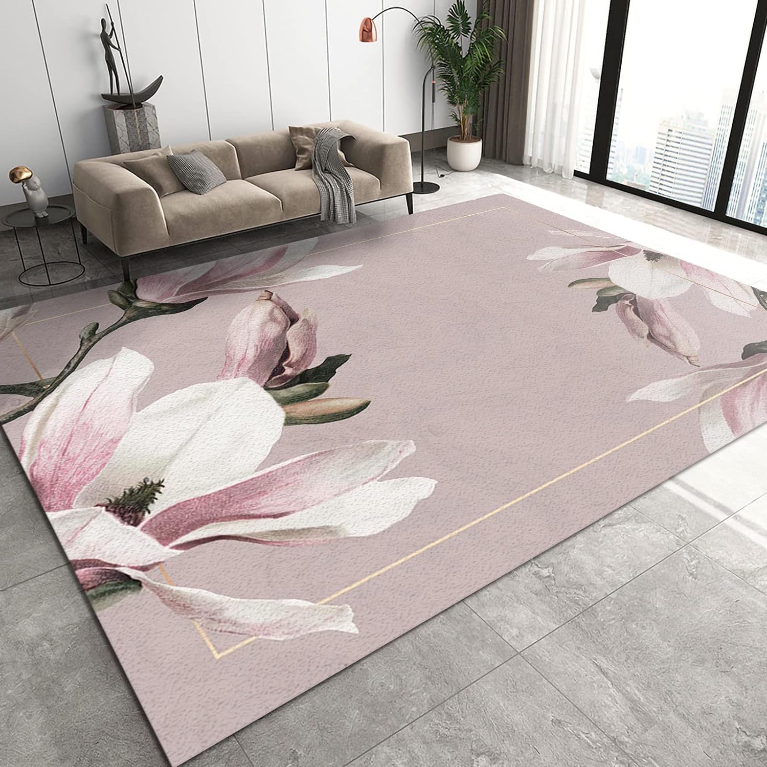 Tapis de salon poils ras 140x200 cm à imprimé feuilles 3D moderne