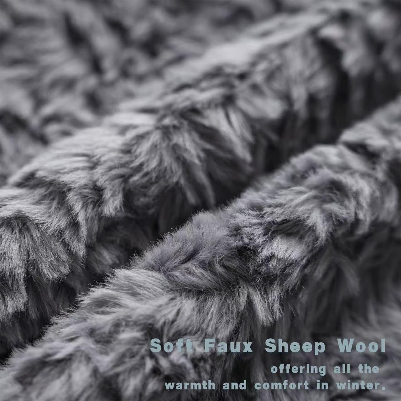 Neelvin Set of 2 Faux Fur Throw Pillow Covers 18x18 Inch Darkgrey Cozy Soft Solid Decorative Pillowcases Thick Plush Sheepskin Cushion Case for Chair and Couch Sofa Bedroom - Image 2