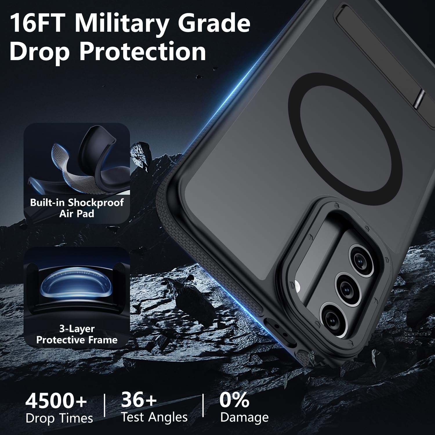 for Samsung Galaxy S21 Case, [Compatible with MagSafe], Adjustable Kickstand,Military Grade Drop Tested, Translucent Matte Phone Case for Galaxy S21 Case (Black)