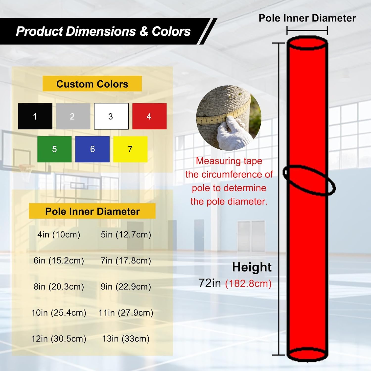 Pole Padding Round Basketball Pole Pad, Outdoor Basketball Pole Protector Pad, PVC Material, Thick Foam Goal Post Protector Cushion Wrap for Round Pole Indoor Outdoor Garage