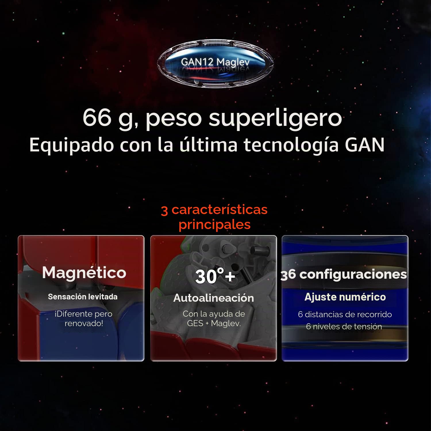 GAN 12 Maglev Cubo Magnético Mágico 3x3 Stickerless,Speed Cube con 84 Imanes/7 Niveles de Magnéticas/6 Niveles de Elasticidad,Rompecabezas Profesional Adultos y Niños