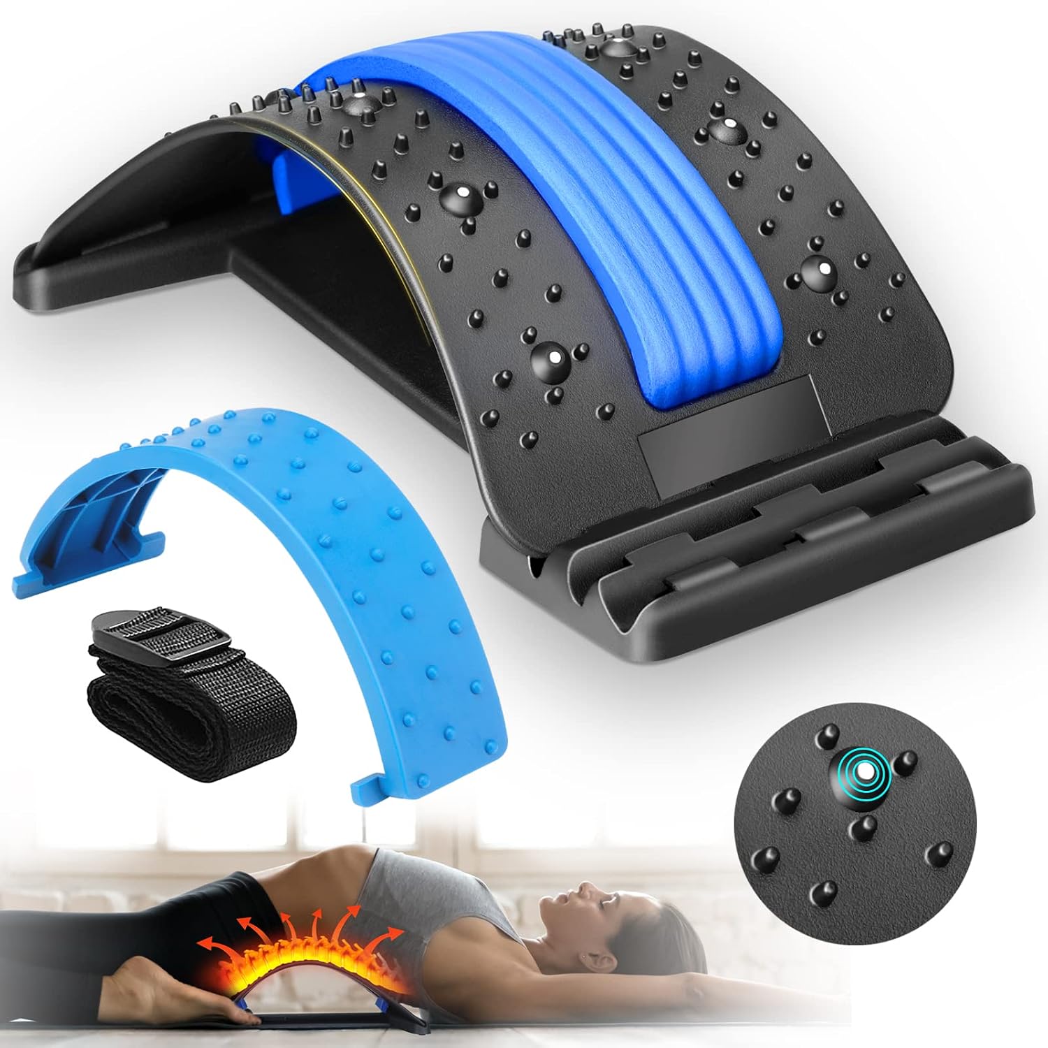 Back Stretcher, Cimoany Back Cracker for Lower Back Pain Relief Lower Back Stretcher with Magnet Adjustable Multi-Level for Scoliosis Herniated Disc Sciatica