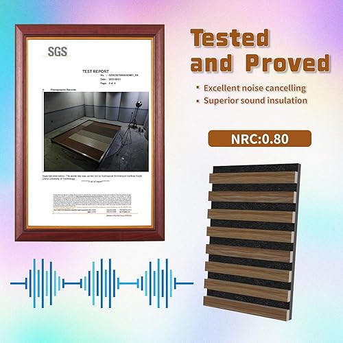 Miniatura 4 de Paquete de 2 paneles acústicos de madera de 108 x 12 pulgadas, paneles de absorción de sonido 3D estriados para pared y techo, paneles de listones