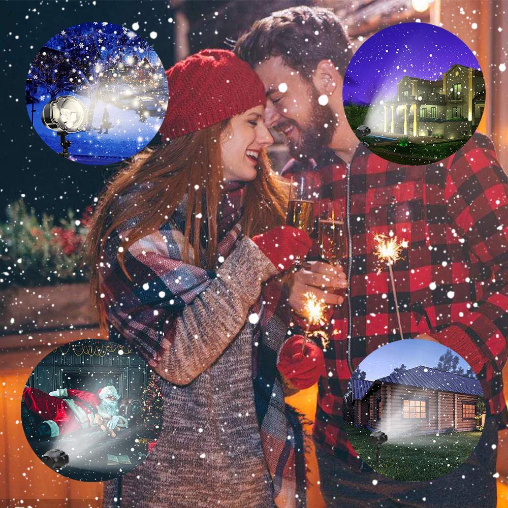 Weihnachtslicht Projektor, Schneeflocken Projektor Licht Outdoor Innenschneefalllichter mit Remote & Timer IP65 Dynamischer Schneeeffekt Scheinwerfer zur Weihnachtsfeier (E Modell)