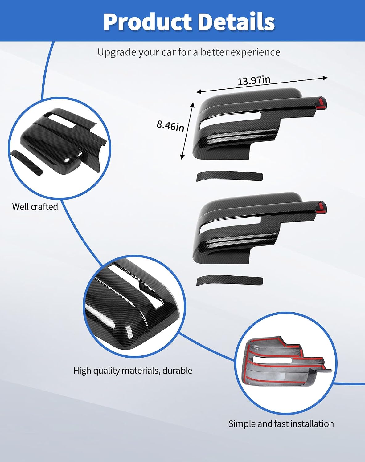Full Mirror Covers Caps with Turn Signal Cut Compatible with 2009-2014 Ford F150 Raptor Door Side View Mirror Cover Caps Trims Exterior Accessories (DO NOT FIT TOWING MIRROR), Carbon Fiber