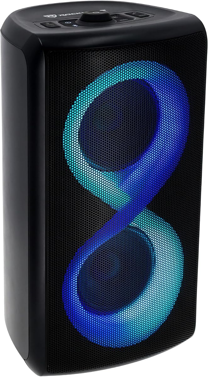 Elite Party 5 Altavoz LED para fiestas con Bluetooth de 1200 W, extremadamente ruidoso, potenciador de graves, portátil, enlace inalámbrico, carga rápida de 1 hora | Batería recargable de 12 horas, IPX4, TWS, entradas de micrófono y guitarra, luces LED, woofers duales de 5,25 pulgadas, carga USB-C