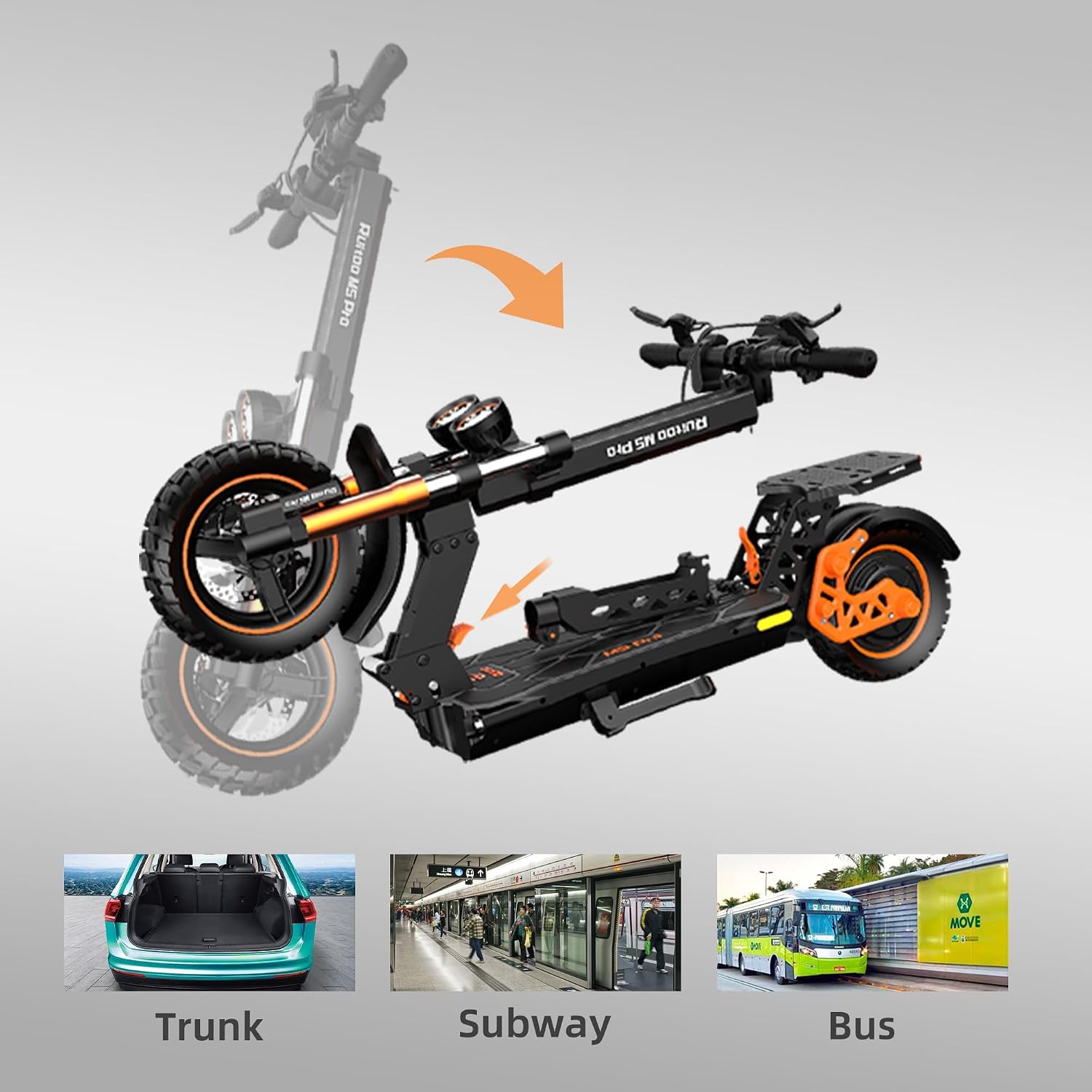 Ruitoo Electric Scooter M5 Pro folding mechanism and portability examples.