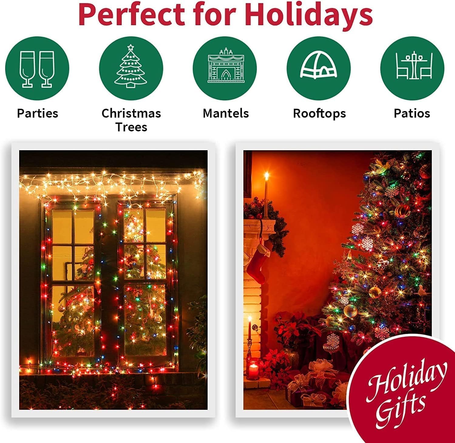 LAMPHOME 100 LED 21.6FT Christmas M5 LED Holiday Lights，Professional Grade Indoor Outdoor Diamond Cut Sparkle Strings Light for Home Decorations and Christmas Trees - Multicolor