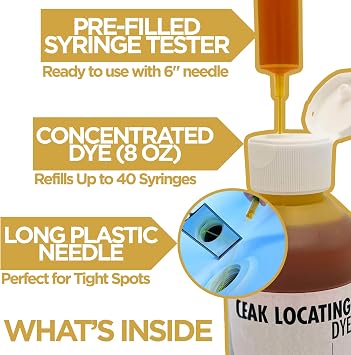 Pool Dye Leak Detection Kit for Leakmaster Anderson Manufacturing w/ 8oz Bottle Refill & Pre-Filled Tester, DIY Swimming Pool Leak Detector & Water Tracing Dye Test for Spa & Tub, Yellow, Bundle of 2