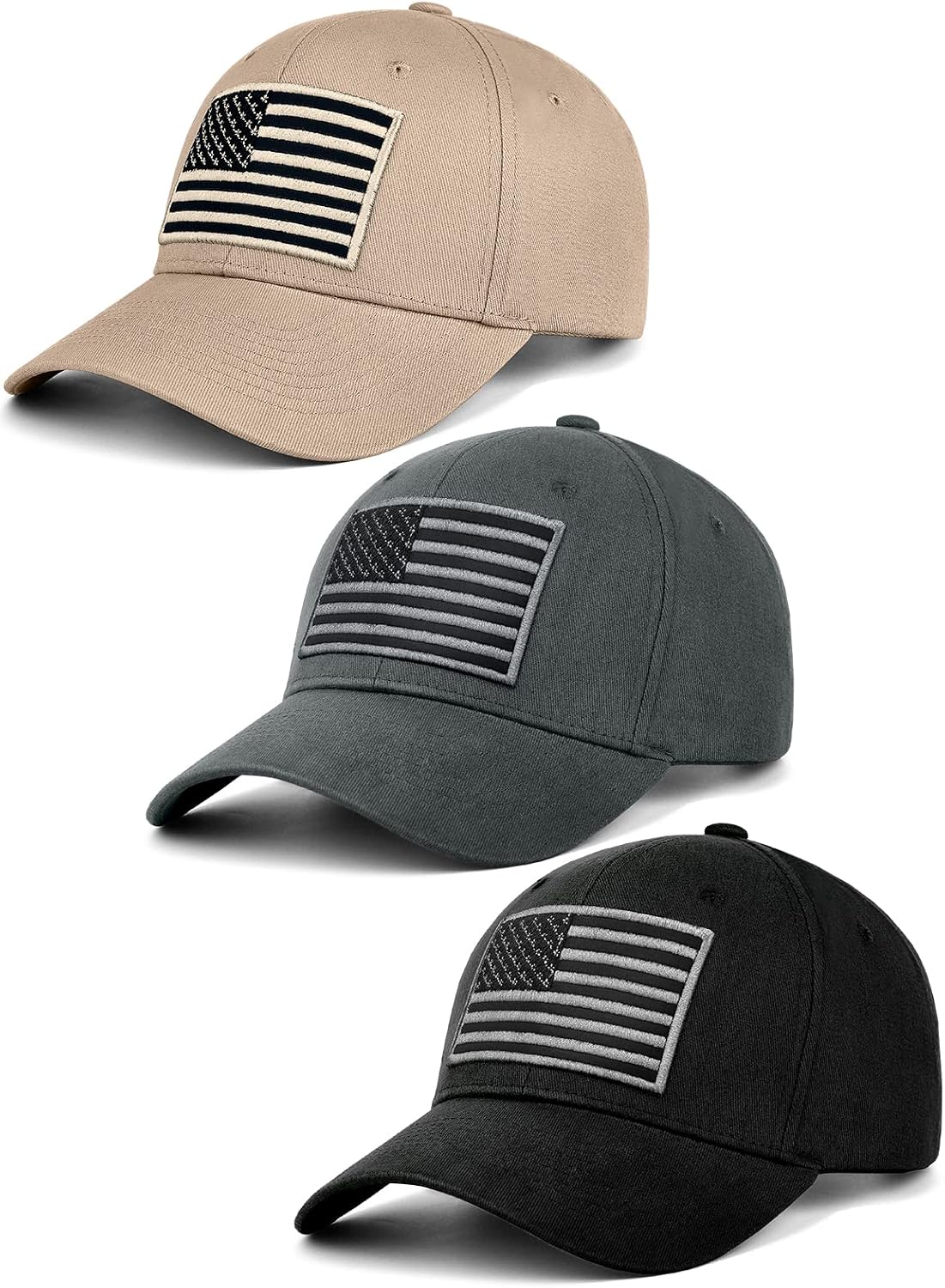 KIRAAT 3 Pack American Flag Baseball Cap Unisex,Low Profile USA Plain Dad Hat for Men＆Women