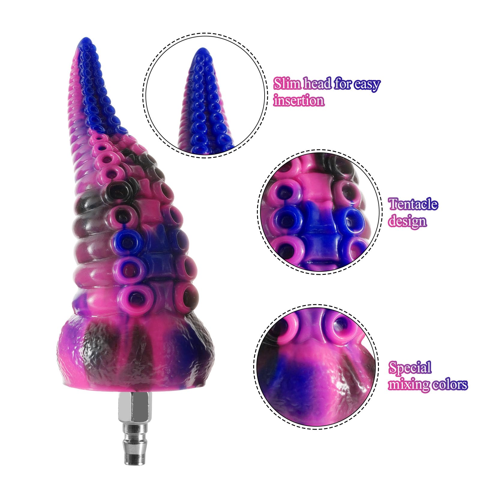 Samko Sex Machine Attachments,7 in Silicone Tentacle Dildo with Quick Air Connector for Thrusting Sex Machine