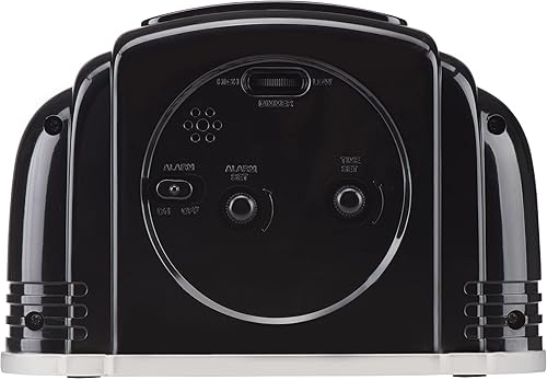 Vista 3 de Reloj despertador analógico vintage art deco Crosley, tictac tradicional, luz inteligente regulable automática, controles simples, (negro)
