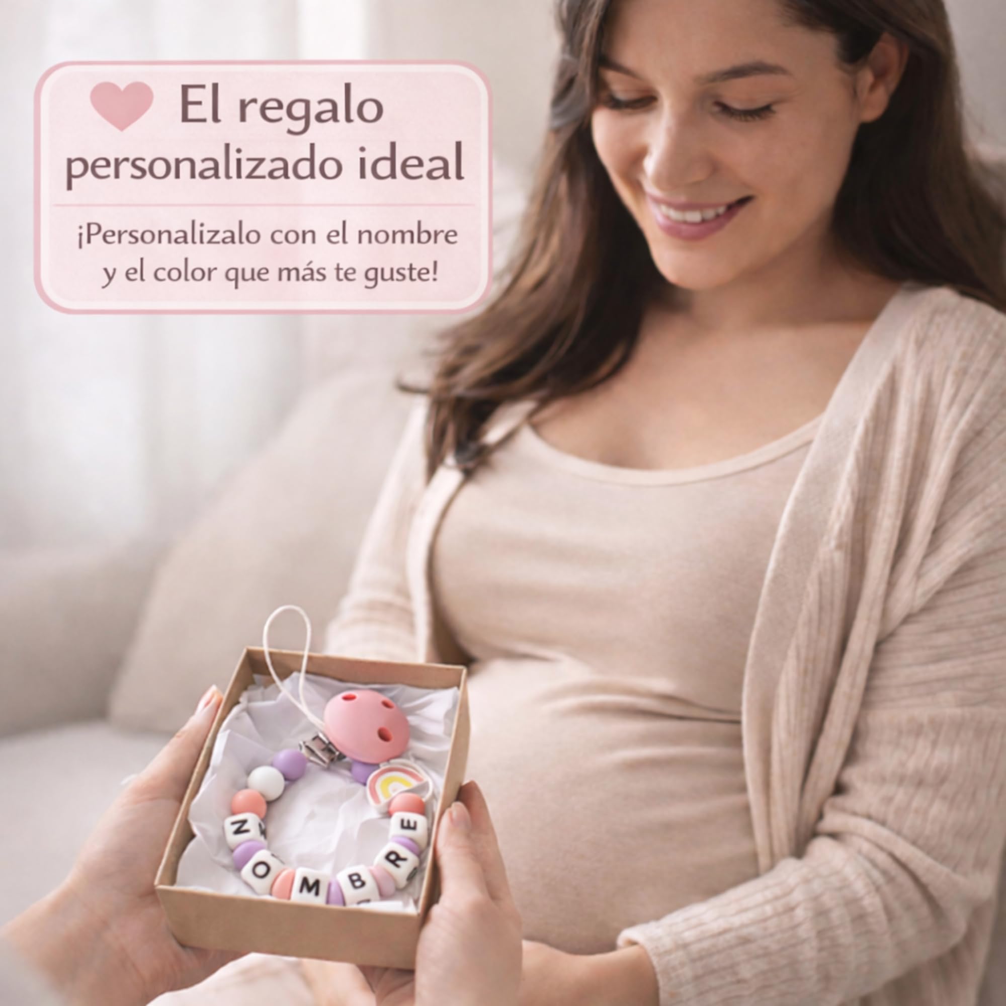 Clip para Chupete Chupetero Personalizado de Silicona Sujeta Chupetes con Diseño de Una Sola Pieza para Bebés Niños y Niñas Regalo Nacimiento Bebé