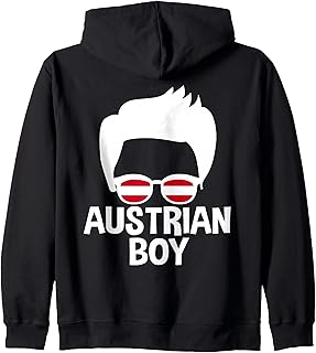 Austrian Boy Silhouette Austria Flag Sunglasses Austrian Zip Hoodie