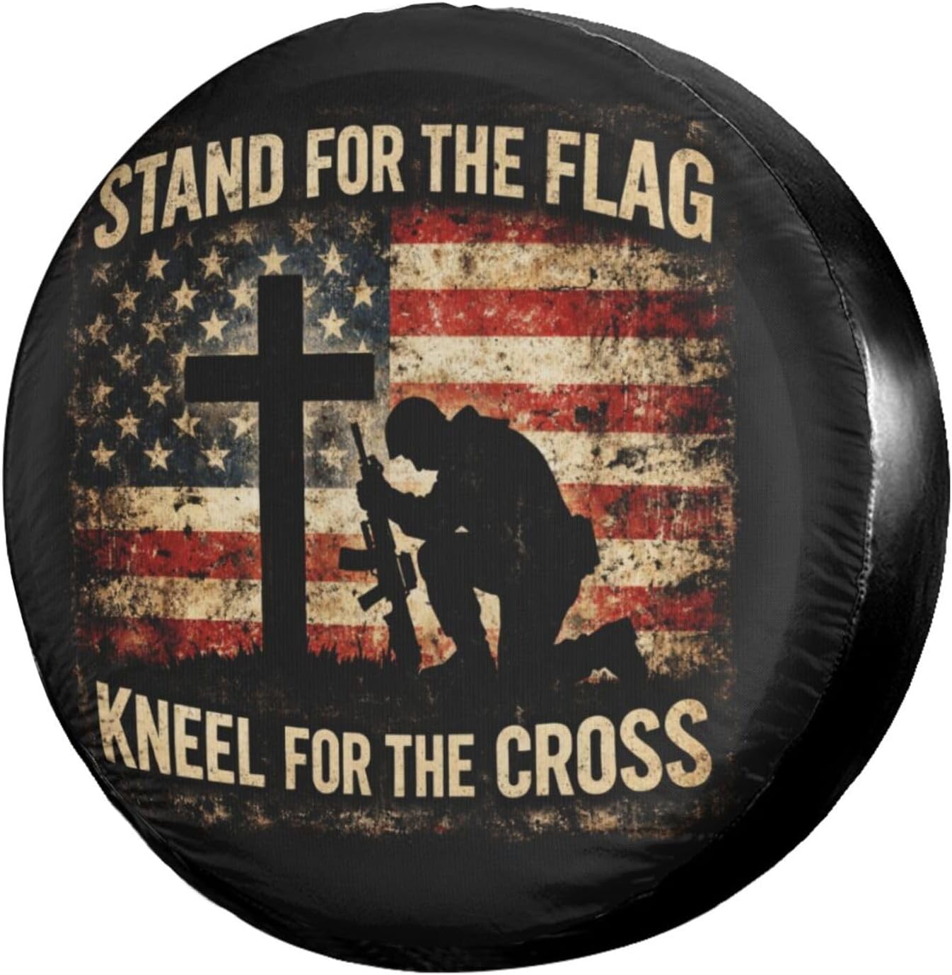 I Stand for The Flag Kneel The Cross Spare Tire Cover Dust-Proof Wheel Tire Cover Fit Trailer, RV, SUV and Many Vehicle 17 Inch