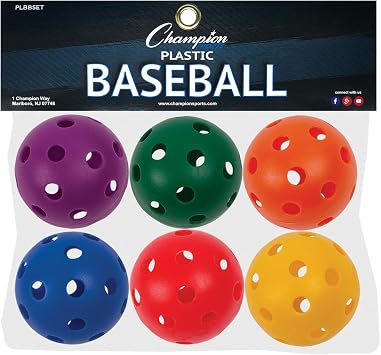 Champion Sports 9" Hollow Plastic Baseballs Lightweight, Durable Practice Balls for All Ages Multiple Pack Sizes & Colors