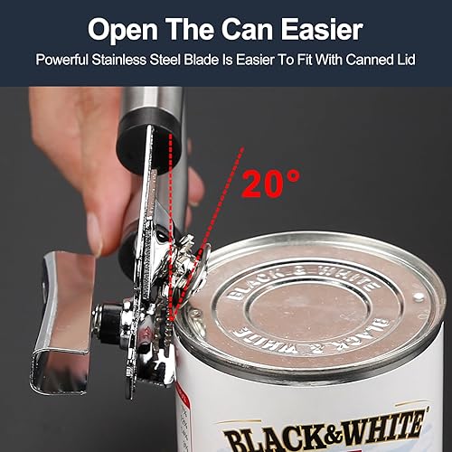 Miniatura 5 de Abrelatas manual multifuncional, resistente borde liso, corte seguro, abrelatas con mango táctil de acero inoxidable, abridor de latas de rueda de