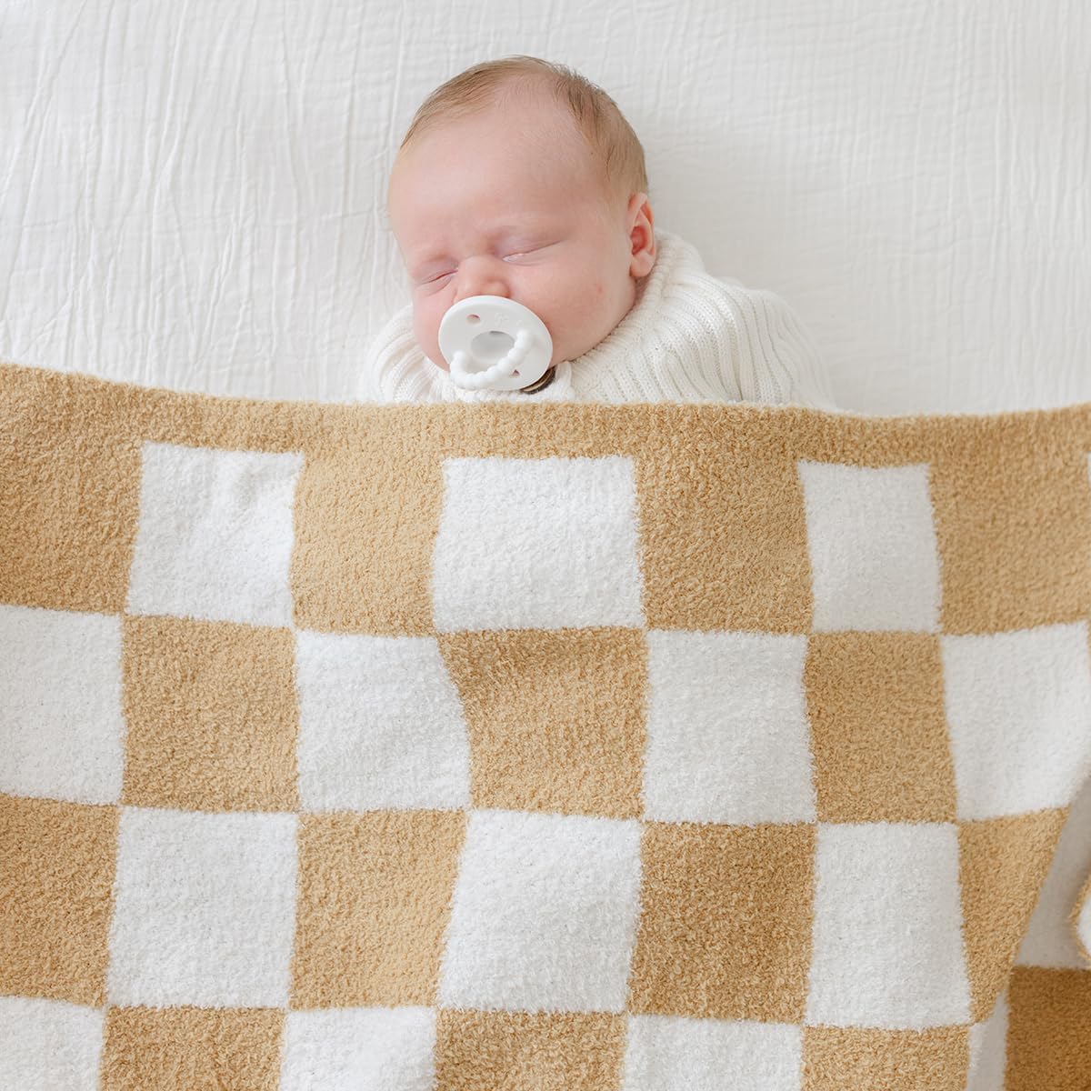 Orelle Checkered Baby Blanket & Matching Socks Set | Plush Baby Blanket | Luxury Ultra-Soft & Cozy Receiving Blanket | Newborn Gift & Registry Must-Have | 30x40” | Brown - Image 9