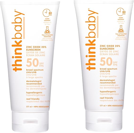 Thinkbaby SPF 50+ Baby Mineral Sunscreen – Safe, Natural Sunblock for Babies - Water Resistant Sun Cream – Broad Spectrum UVA/UVB Sun Protection – Vegan Baby Sunscreen Lotion, 6 Oz. main image 0