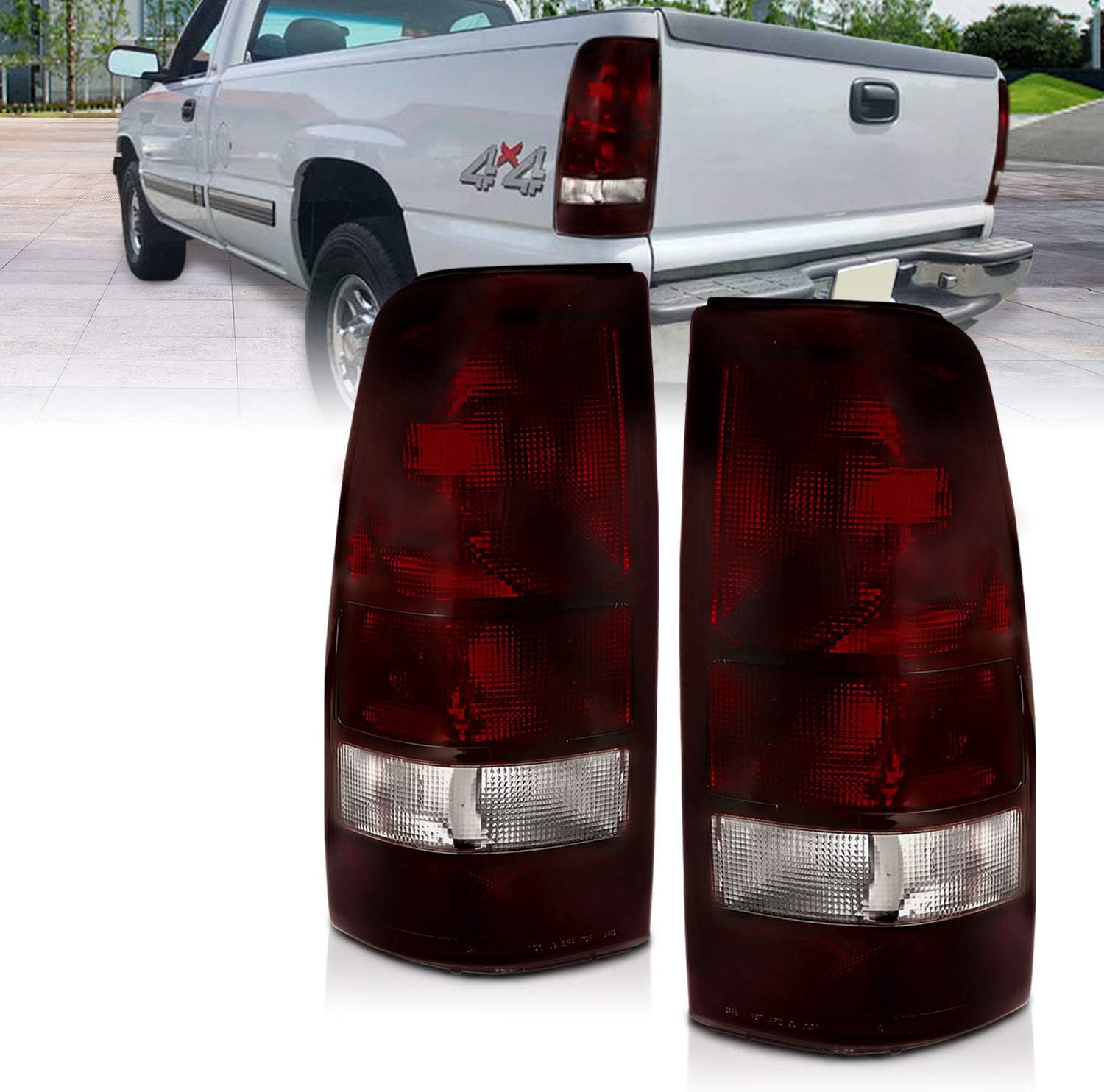 Buy 1 get 1 🔥 AmeriLite Dark Red Replacement Brake Tail Lights for 1999-2002 Chevy Silverado : 99-06 GMC Sierra - Passenger Right and Driver Left Side