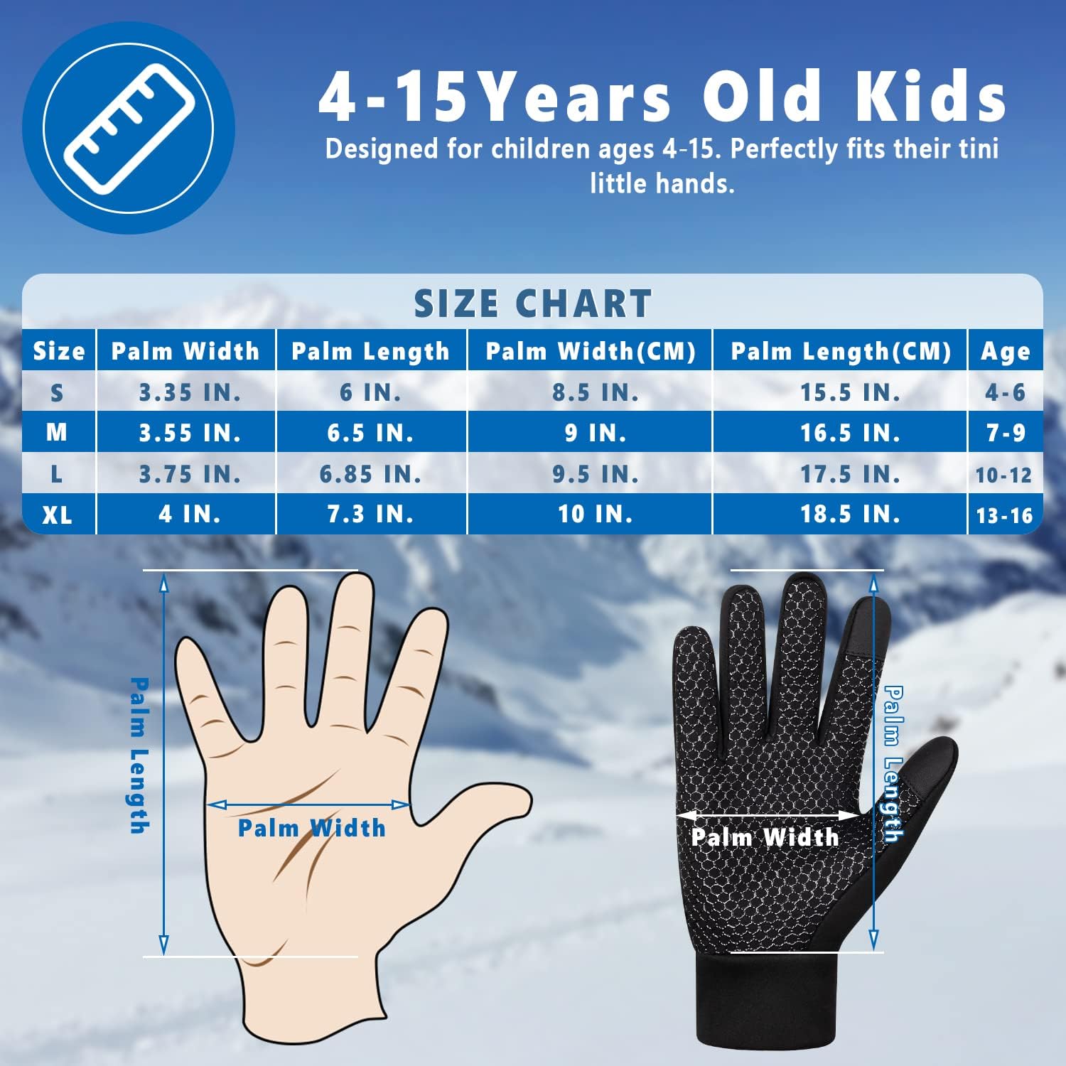 DARCHEN Kids Winter Gloves Black Cycling Gloves Running Water Repellent Touchscreen Warm Fleece Anti-slip for Boys Girls Age 4-12 Years Old Cycling Football Gloves - Image 9