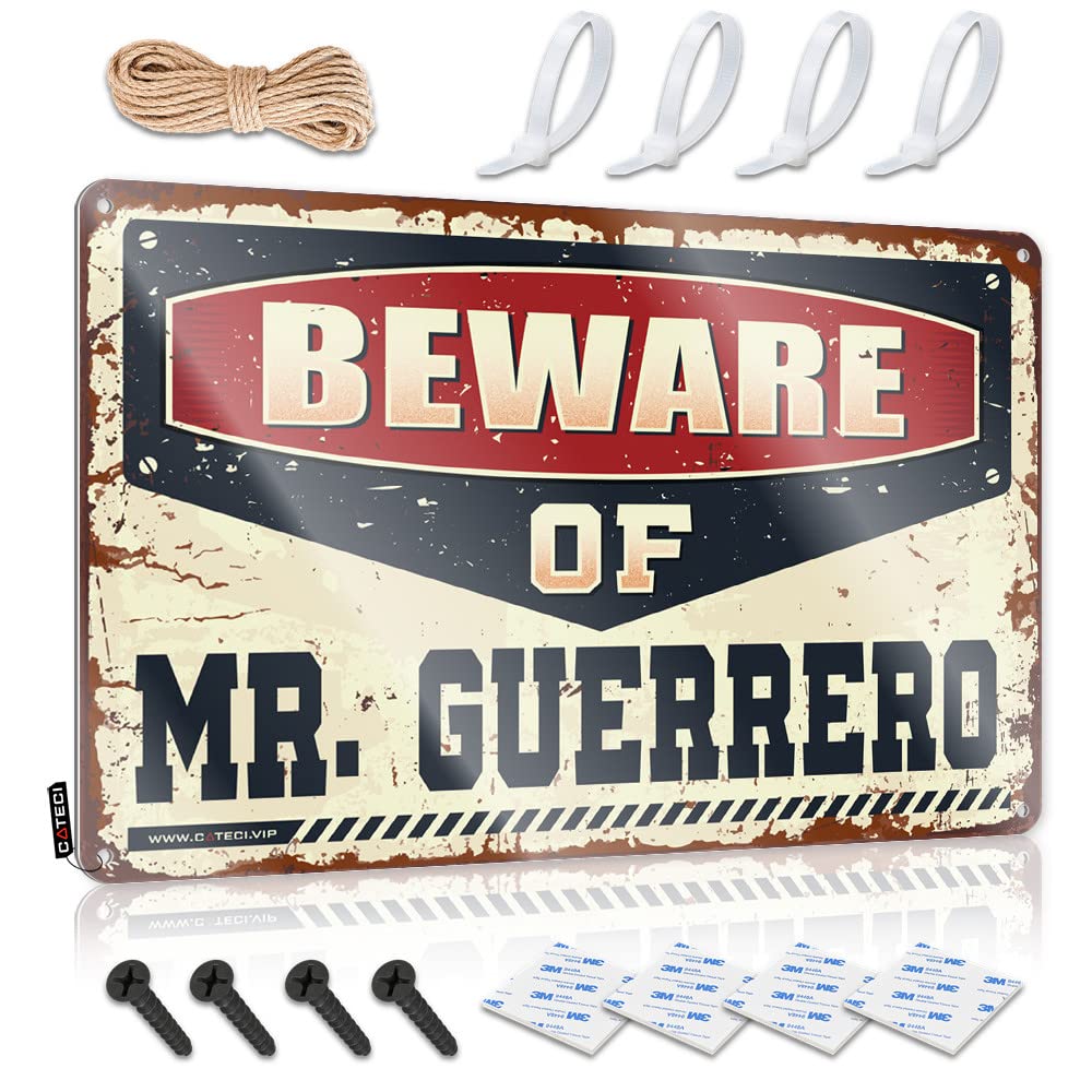 Fzfn Colour Grunge Metal Wall Decoration Essentials | Beware Of Mr. Guerrero Cute Backyard Decoration(30X40cm)