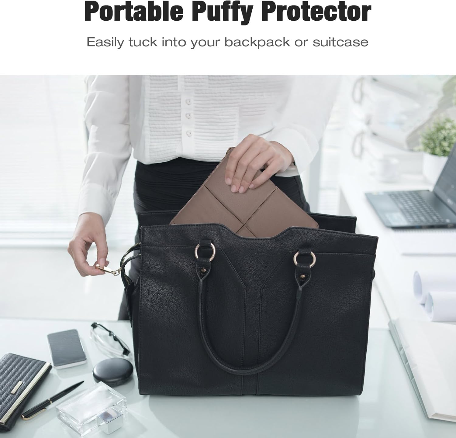 MoKo 9-11 Inch Puffy Tablet Sleeve Bag Fit with New 11-inch iPad Pro M4/iPad Air M2, iPad 10th Gen 10.9, iPad Pro 11, iPad Air 4/5th Gen 10.9, Built-in Elastic Band, PU Leather Carrying Case, Coffee - Image 6